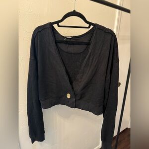 Free People Black Cropped Cardigan with Button Detail